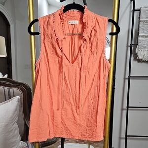 Roller Rabbit Coral Ruffle Neck Blouse
